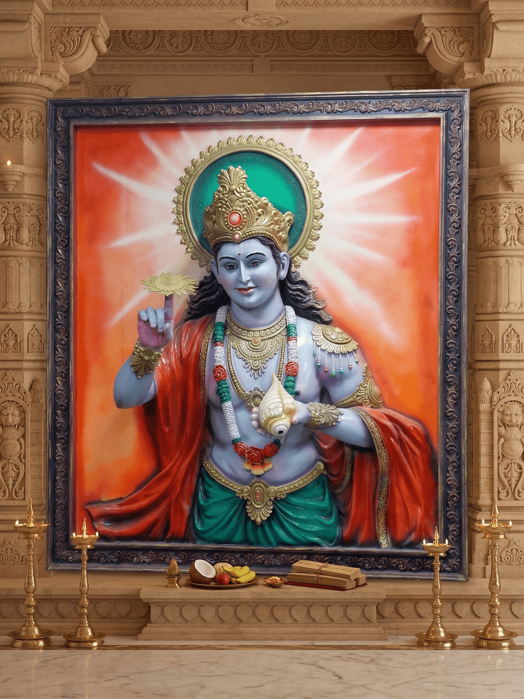 Krishna 3D fiber relief mural alternate view