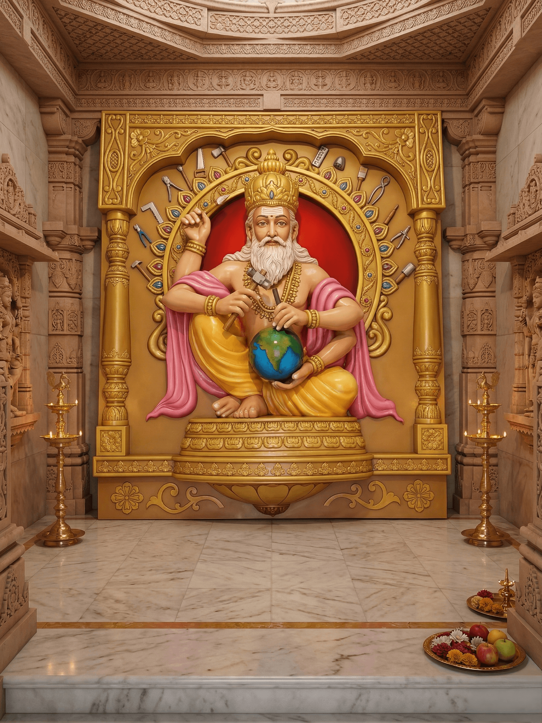 Vishvakarma 3D fiber relief mural